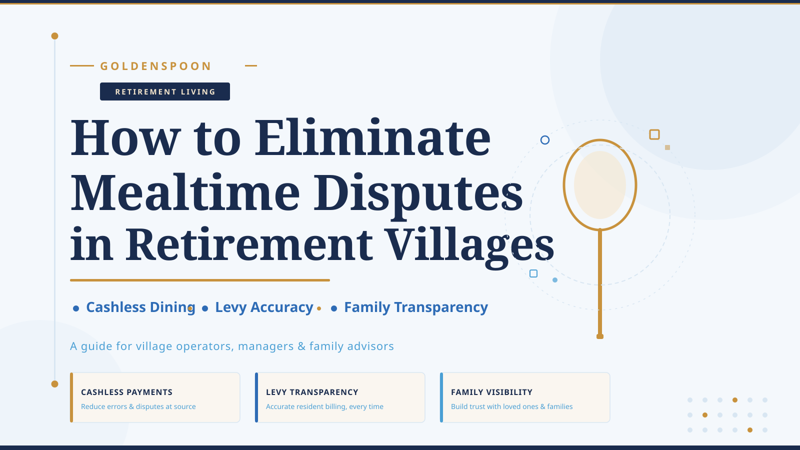 How to Eliminate Mealtime Disputes in Retirement Villages: Cashless Dining, Levy Accuracy, and Family Transparency