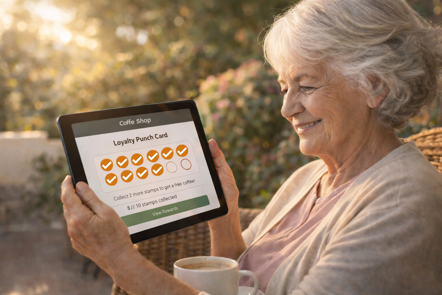 Resident at retirement village using GoldenSpoon digital loyalty programme